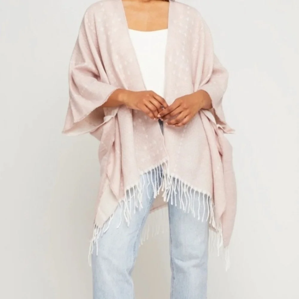 New Gentle Fawn Hermosa Reversible Blush Fringe Hem Kimono Cardigan M/L - Picture 4 of 9